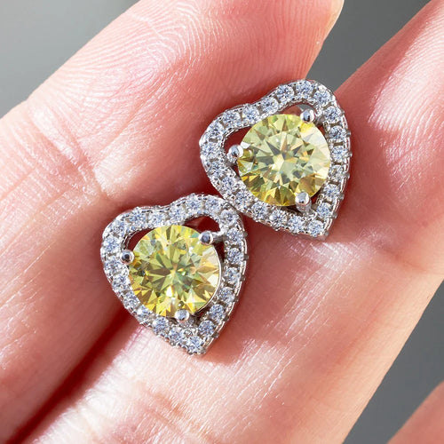 1 Ct 6.5mm Pink Moissanite Heart Stud Earrings 925 Sterling Silver