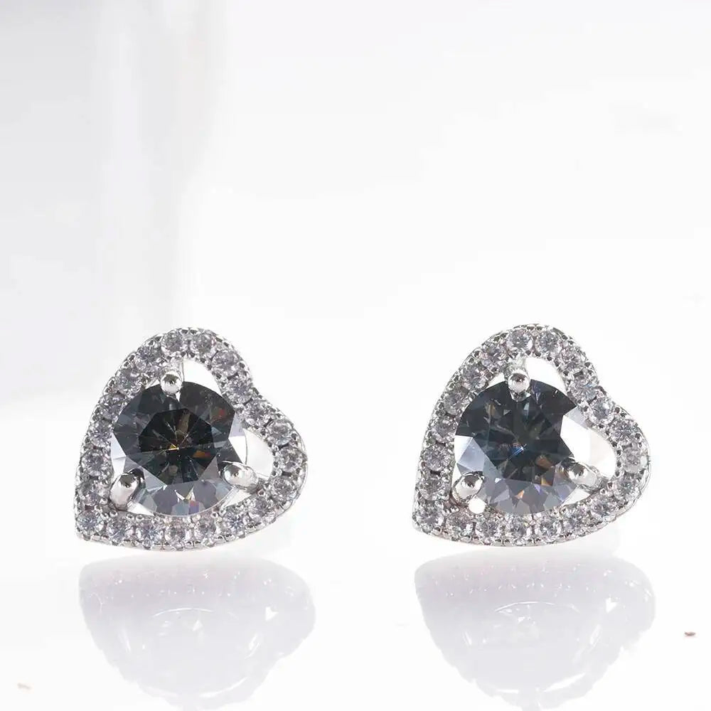1 Ct 6.5mm Pink Moissanite Heart Stud Earrings 925 Sterling Silver