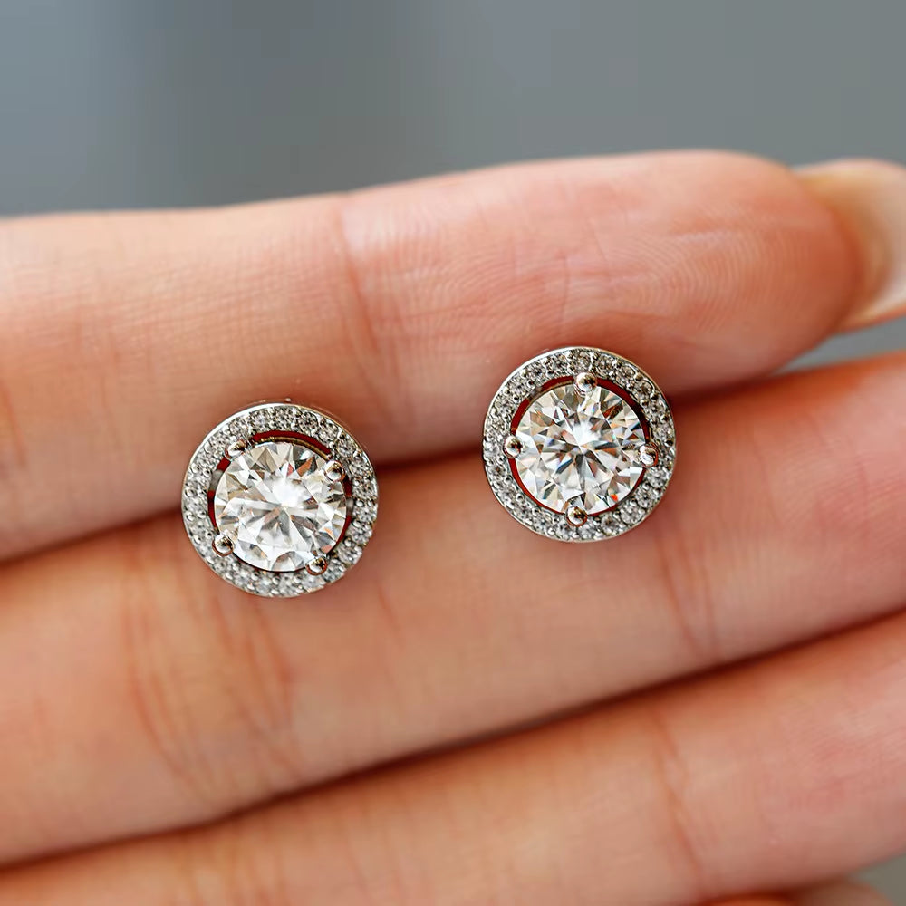 Jewel 0.5/1Ct Total Moissanite Stud Earrings 925 Sterling Silver Moissanite Earrings Wedding Party Jewelry