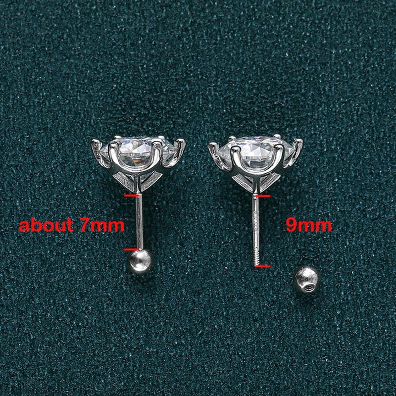 Moissanite Stud Earrings for Women Screw Thread Ear Studs 925 Silver
