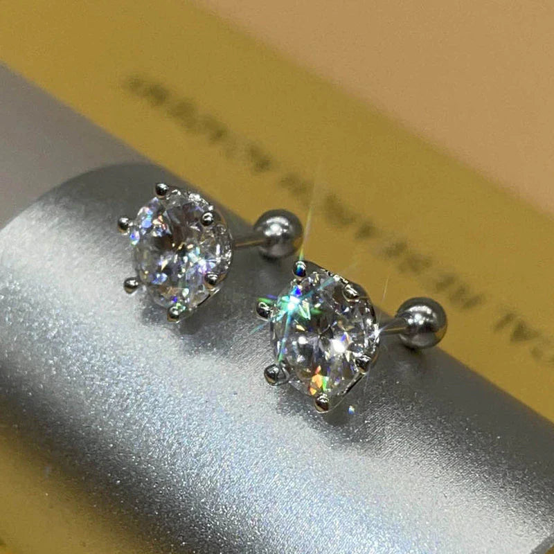 Moissanite Stud Earrings for Women Screw Thread Ear Studs 925 Silver