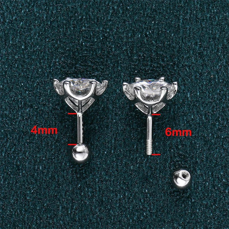 Moissanite Stud Earrings for Women Screw Thread Ear Studs 925 Silver