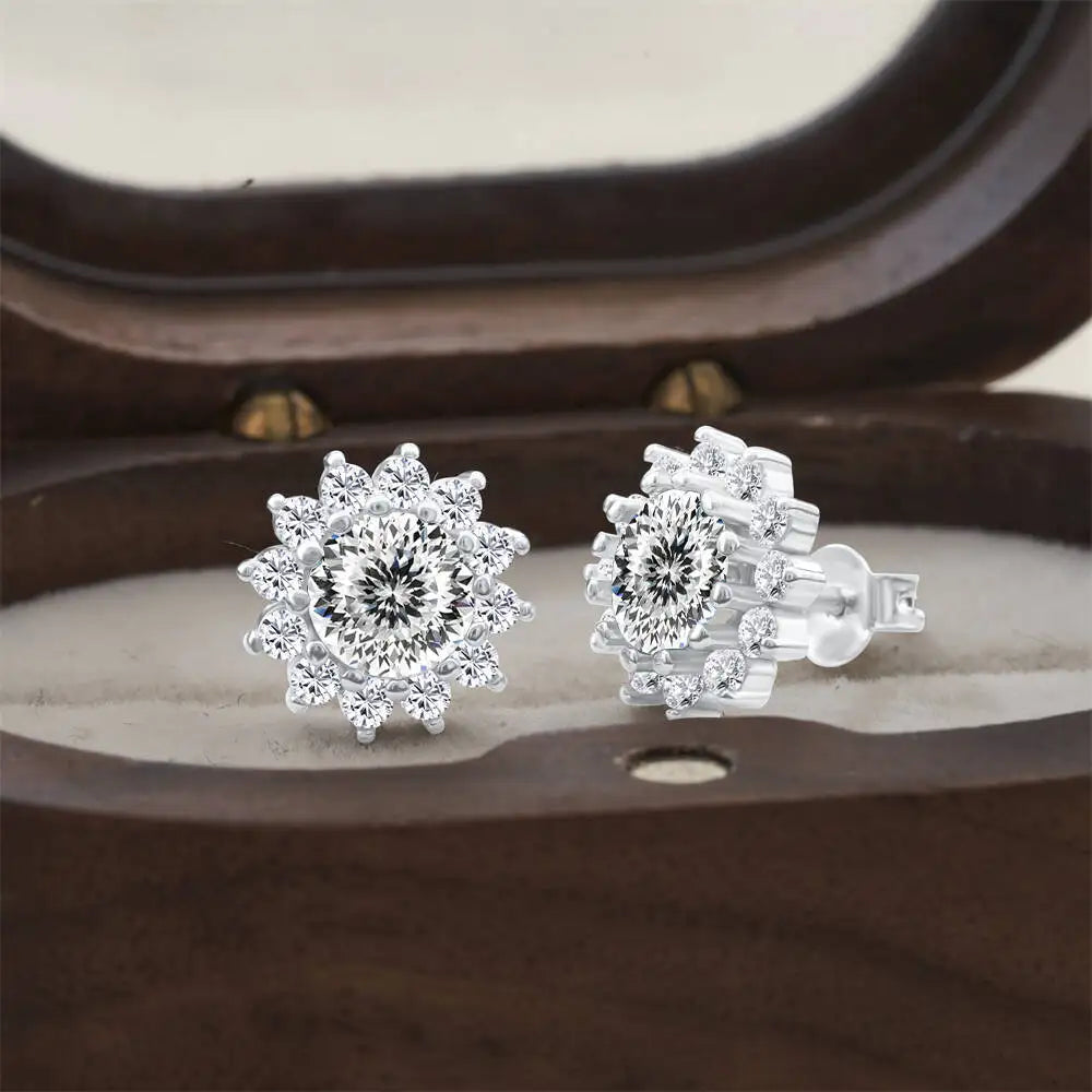 925 Sterling Silver Moissanite Stud Earrings With 1ct Moissanite Pendant