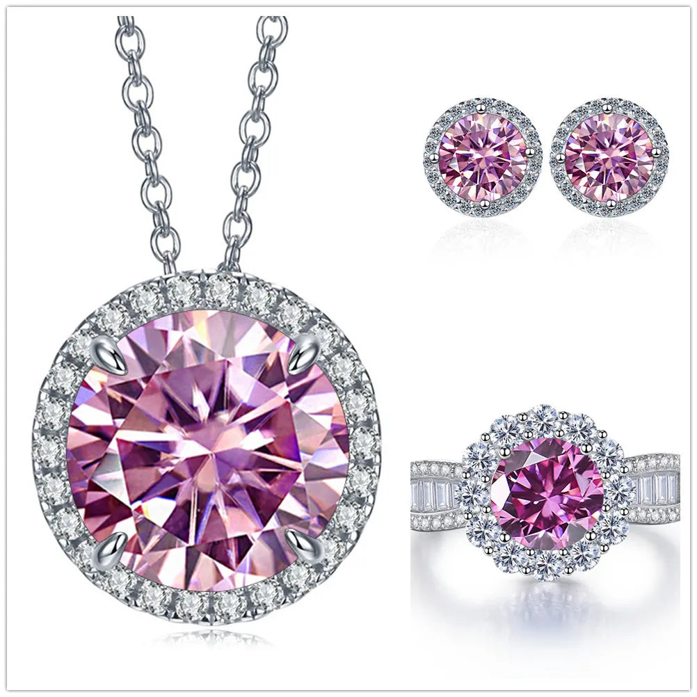 9ct Moissanite 925 Sterling Silver Ring Earrings Necklace Jewelry Set Gift