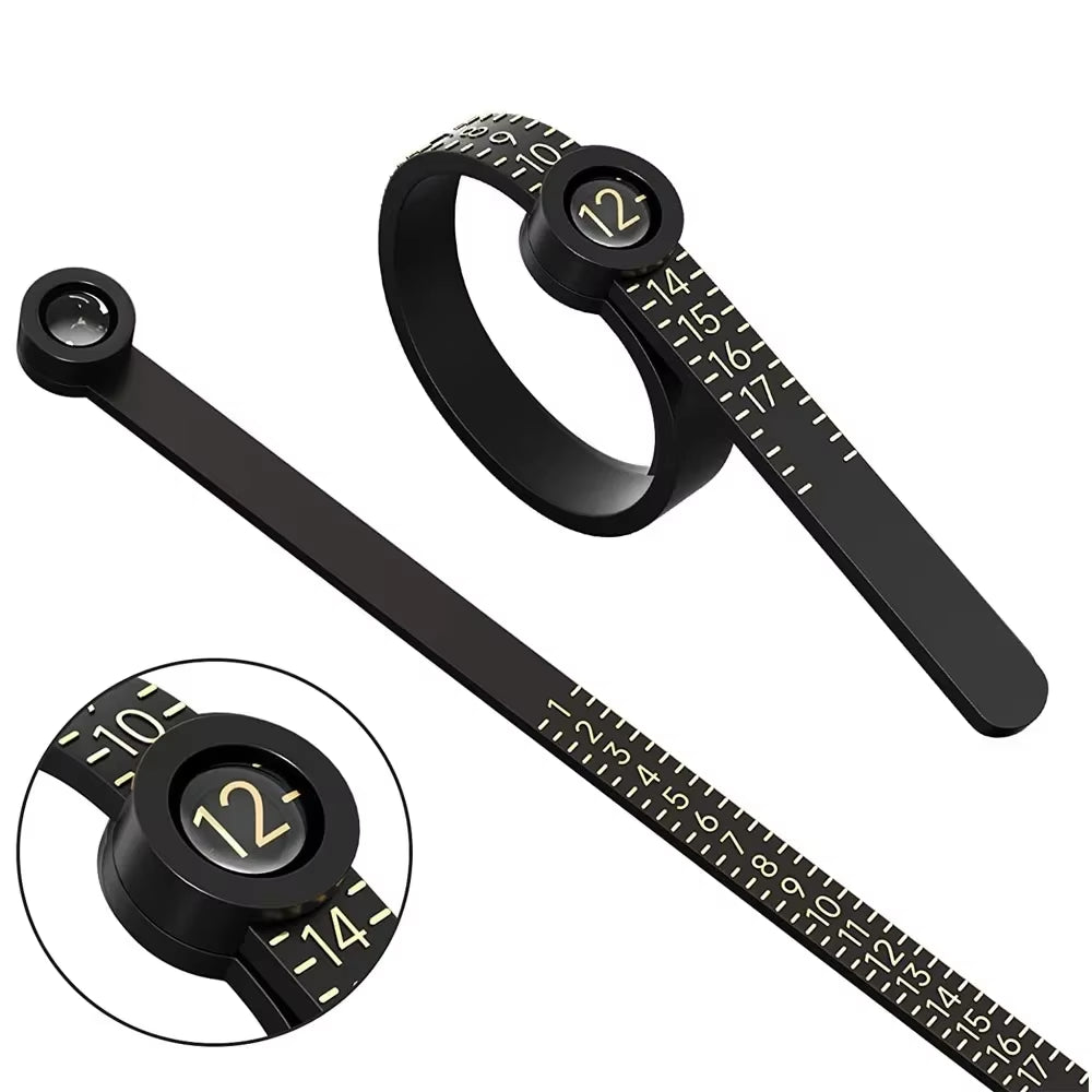 Adjustable Ring Sizer with Magnifier US/UK/EU/HK Size Chart Reusable Finger Measuring Tool for Accurate Ring Sizing