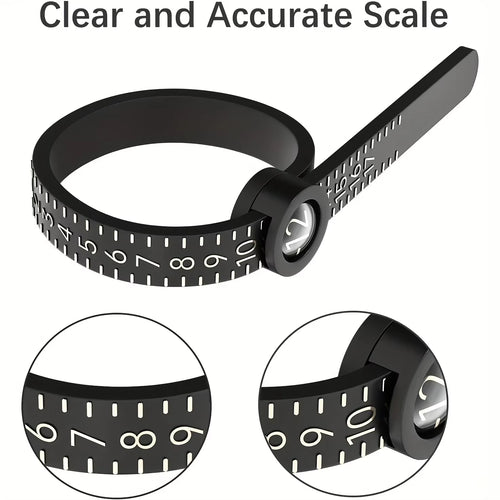Adjustable Ring Sizer with Magnifier US/UK/EU/HK Size Chart Reusable Finger Measuring Tool for Accurate Ring Sizing
