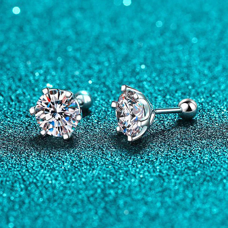 Moissanite Stud Earrings for Women Screw Thread Ear Studs 925 Silver